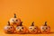 Halloween pumpkin heads with funny smile.