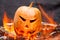 Halloween pumpkin in hot burning hell fire