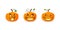 Halloween pumpkin icon set. Autumn symbol. 3D design. Halloween scary pumpkin face, smile, candle light, leaf. Orange