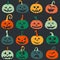 Halloween pumpkin icons, postcard, pattern