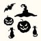 Halloween pumpkin lantern, black cat, witch hat, bat stencil