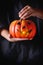 Halloween Pumpkin lantern in child\'s hands