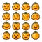 Halloween pumpkin lantern scary faces smile emoji icons set isolated blot background decoration cartoon design vector