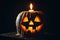 Halloween pumpkin with melted candles, AI generated