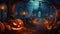 Halloween pumpkin with neon lights on pastel colors background 3d rendering