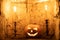 Halloween Pumpkin in old cellar in a Spooky Night