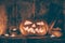 Halloween Pumpkin in old cellar in a Spooky Night