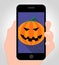 Halloween Pumpkin Online Indicates Trick Or Treat And Cellphone