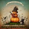 Halloween pumpkin playing violin