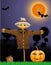 Halloween pumpkin and scarecrow in the night sky