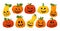 Halloween Pumpkin scared smiley face set vector