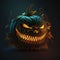 Halloween pumpkin with scary eyes and glowing lights. Vector illustration