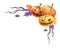 Halloween pumpkin scary face decor. Watercolor illustration. Halloween decoration with pumpkins, spiders, web, fallen