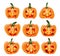 Halloween pumpkin set with cut out faces funny and spooky with glowing eyes. High quality realistic vector clipart icons. Trick or