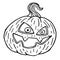 Halloween pumpkin sketch frightening, black outline isolated on white background