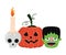 Halloween pumpkin skull and frankenstein cartoons vector design