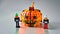 Halloween pumpkin and small figures made of small pieces created with generative AI