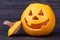 Halloween pumpkin with smiling face.