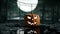 Halloween pumpkin in a spooky graveyard. Horror night. Hallowenn concept. realistic animation