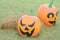 Halloween Pumpkin statue on grass in farm