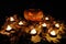 Halloween pumpkin still life with candles