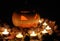 Halloween pumpkin still life with candles