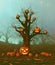 Halloween pumpkin tree in haunted forest