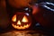 Halloween pumpkin under moonlight