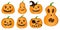Halloween pumpkin vector 7 icons set, Emotion Variation. Simple flat style design elements. pumpkins Jack-o-lantern