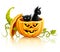 Halloween pumpkin vegetable with black cats