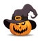 Halloween pumpkin wearing a with hat. vector illustration