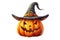 Halloween pumpkin wearing witch hat isolated. Generative AI