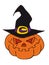 Halloween pumpkin with witch hat.