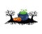 Halloween pumpkins cartoons with witch bowl vector design
