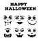 Halloween pumpkins carved faces silhouettes. Funny monsters icons. Template for cut out jack o lantern. Stencil set