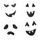 Halloween pumpkins carved faces silhouettes. Watercolor Black and white isolated illustration. Template with variety of