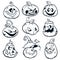 Halloween Pumpkins curved with jack o lantern face. Vector cartoon illustration