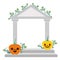 Halloween pumpkins with dark faces in arch columns