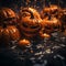 halloween pumpkins floating in water