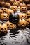 halloween pumpkins floating in the water