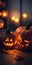 Halloween pumpkins with Halloween blurry creepy background