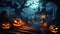Halloween pumpkins head jack lantern on orange background
