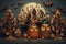 Halloween pumpkins, illustration of Halloween theme with group of jack lantern pumpkins