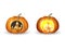Halloween pumpkins Jack o lantern - carved castle shape with and without lights - vector illustration  on white background