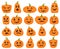 Halloween pumpkins. Orange pumpkin with jack lantern characters. Spooky and angry carved faces for autumn holiday