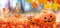 Halloween Pumpkins over beauty autumnal nature background