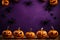 Halloween pumpkins rest on rustic wooden surface, evoking autumn charm