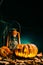 Halloween pumpkins in scary deep night