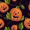 Halloween pumpkins seamless background dark tone