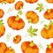 Halloween pumpkins seamless trendy pattern. Watercolor.